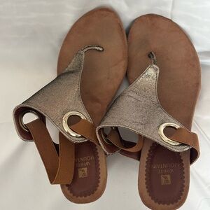 White Mountain Metallic and Tan Sandals